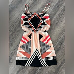 Express Women’s Geometric Print Strappy Women’s Dress in Coral, Black & White